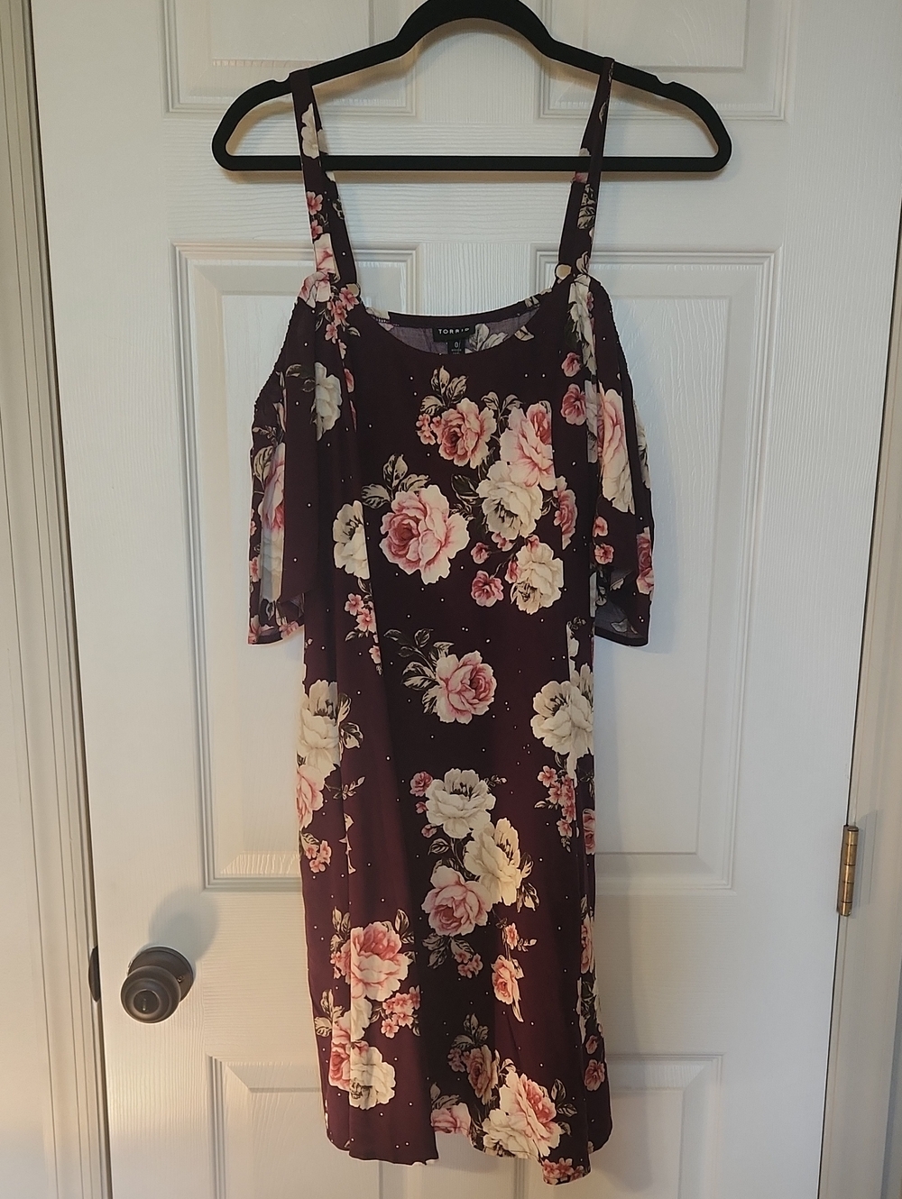 torrid Burgundy Floral Cold-Shoulder Midi Dress